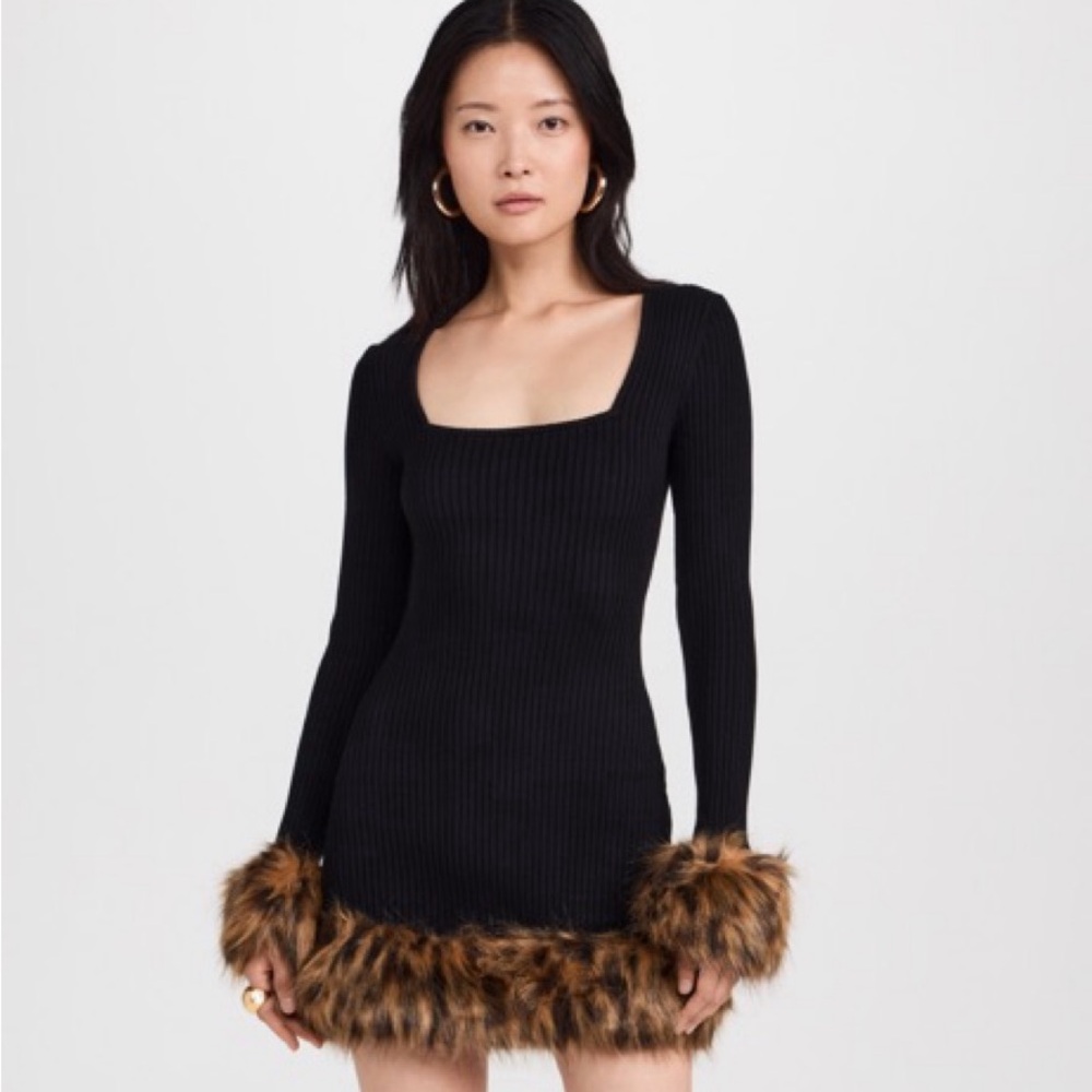 Show Me Your MuMu Black Dress with Faux Fur Accents - Picture 3 of 4